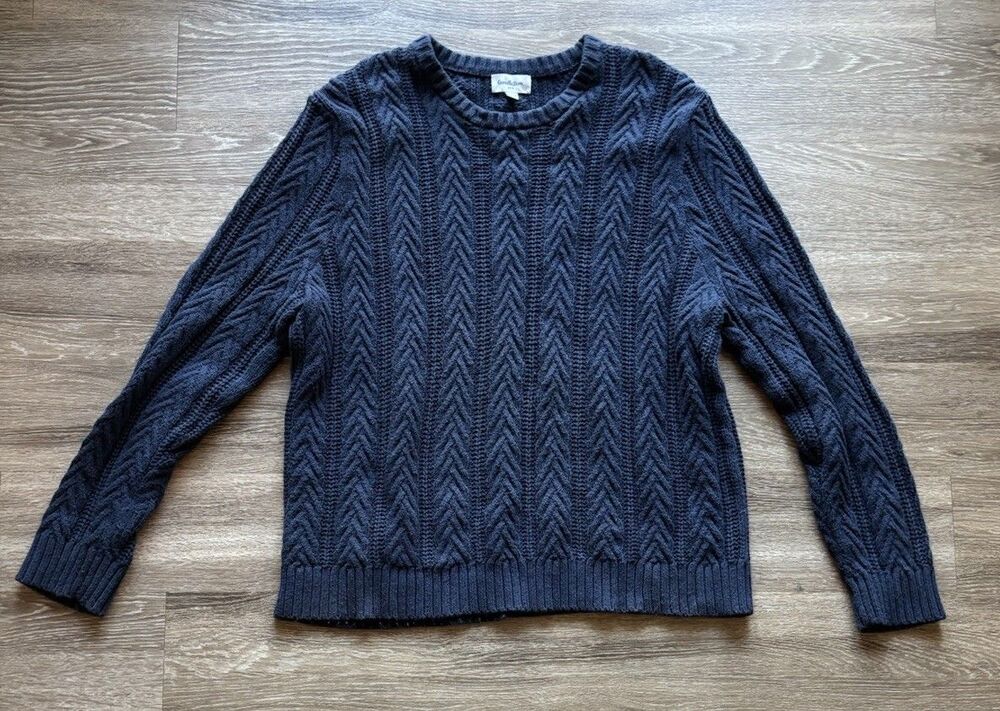 Goodfellow Mens Sweater Sz 2XL Navy Blue Long Sleeve Pullover Cable Knit Holiday